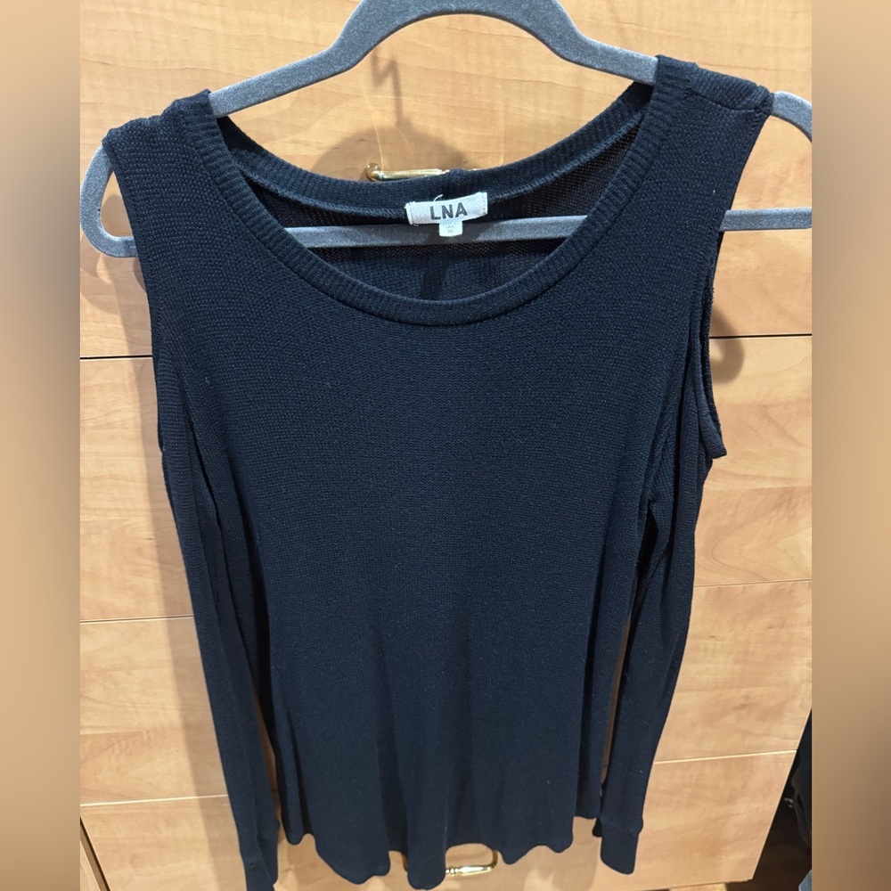 LNA Black Knit Top Cold Shoulder - Picture 4 of 4